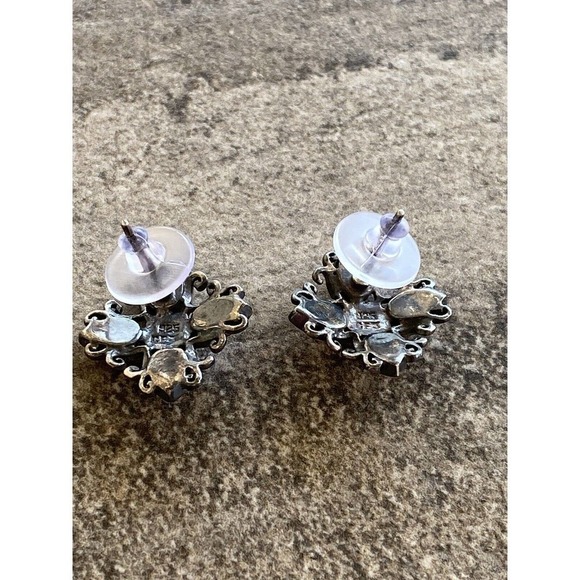 925 CFG Sterling Silver Earrings Oxidized Cross Flower 5.05g - Picture 9 of 11